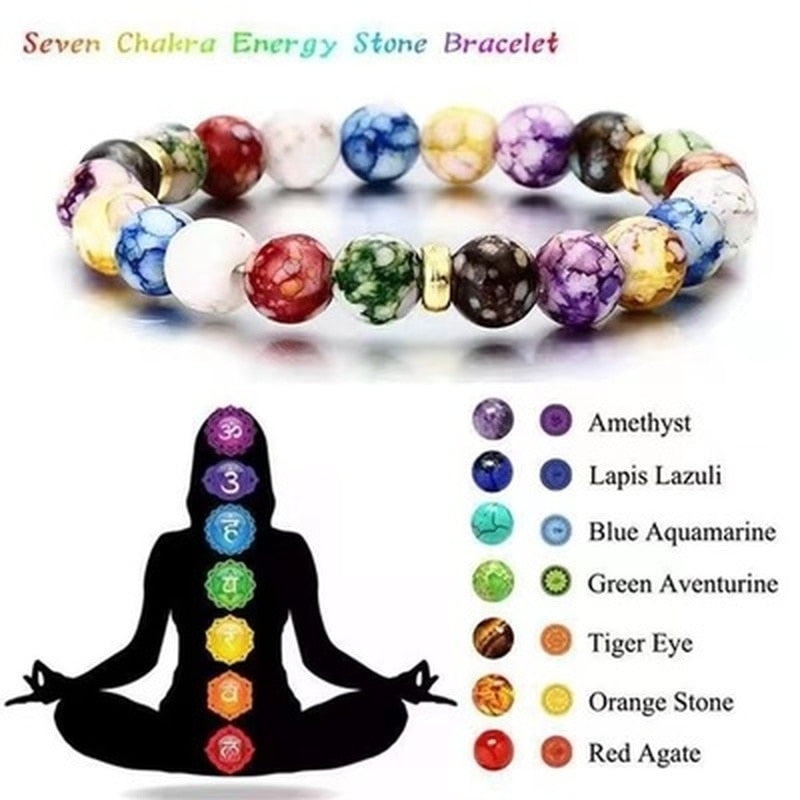 7 Chakra Reiki Healing Stone Bracelet Yoga Balance Energy Beads Volcanic Stone Lose Weight Bracelet Jewelry Bangle for Women Men