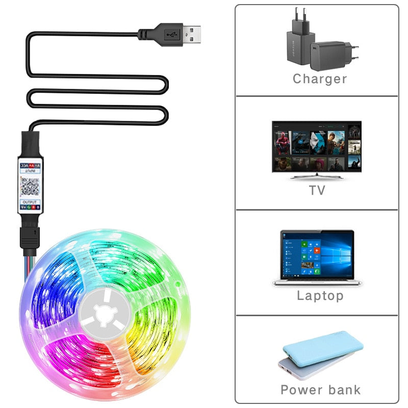 RGB 5050 Led Strip Light Bluetooth App 5V USB Led Tape Flexible Ribbon Diode Tape for TV Backlight Gaming Room Decoration