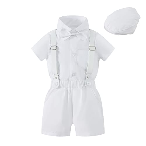 BabyMars Christening Clothes Cake Wedding Tuxedo Outfit Baby Boys Formal Suit Gentleman Bowtie Romper Shorts (White Short Sleeve, 3-6 Months)