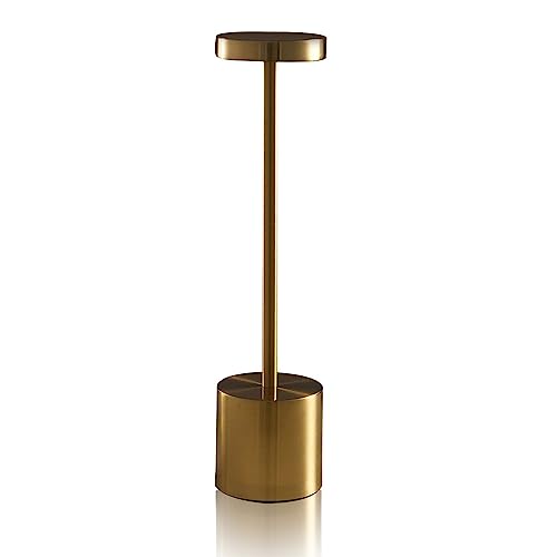 Leroxo Portable LED Table Lamp, Cordless Metal Desk Lamp,3 Color Touch Control Rechargeable Lamp,3-Levels Brightness Room Decor Desk Lamp,Bedside Lamp,Dining Room Lamp (Gold)