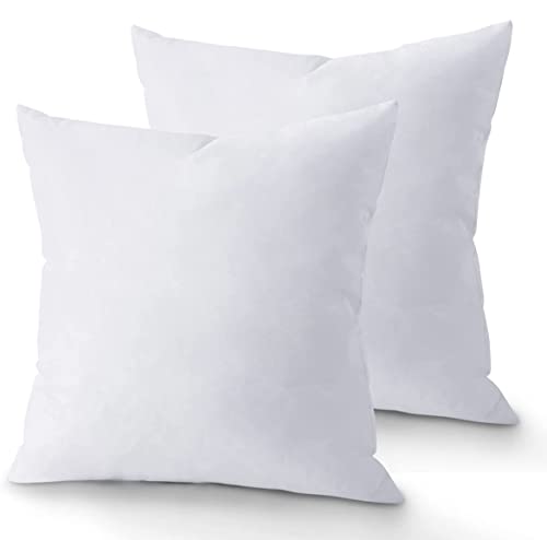 QUBA LINEN Throw Pillow Inserts (Set of 2, White), 18x18 Inches - Lightweight Fillers for Sofa, Bed, and Home Décor (18x18 Inch (Pack of 2))