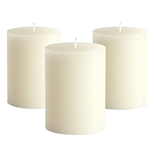 Set of 3 Pillar Candles 3" x 4" Unscented Handpoured Weddings, Home Decoration, Restaurants, Spa, Church Smokeless Cotton Wick - Ivory