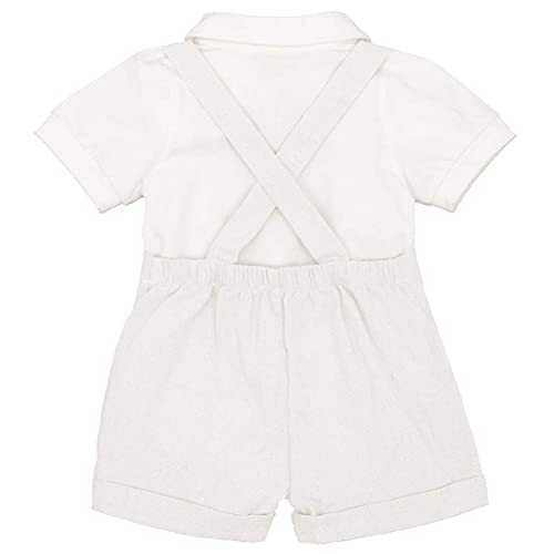 Toddler Baby Boys Gentleman Summer Suits Set Bowtie One-Piece Shirt Romper Bodysuit Bib Shorts Overalls Baptism Clothing Sets for Kids Ivory 0-6 Months