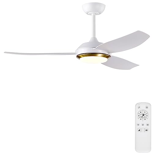 Duckbeer 46" Modern Ceiling Fans with Lights and Remote Control, White 3-Blade Ceiling Fan for Living Room Bedroom