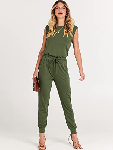 ANRABESS Women Summer Casual Sleeveless Tank Top Elastic Waist Loose Jumpsuit Rompers with Pockets A330junlv-S Army Green