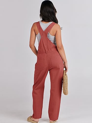 ANRABESS Womens Overalls 2023 Denim Jumpsuits Summer Adjustable Strap Cuffed Hem Distressed Stretchy Jean Rompers Spring Casual Trendy Vacation Travel Outfits Bib Shortalls 1154xiuhong-S