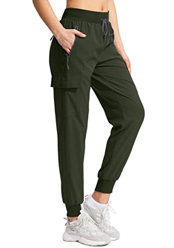 Soothfeel Women's Hiking Cargo Pants with Pockets Lightweight Quick Dry Travel Athletic Joggers Pants for Women(Army Green, M)