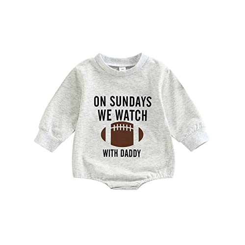 LXXIASHI Funny Baby Football Sweatshirt Romper On Sundays We Watch Football with Daddy Onesie long Sleeve Bodysuit Fall Outfit (Gray, 12-18 Months)