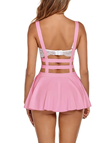 Avidlove Women Pleated Mini Skirt Role Play Lingeriie Sexy Skirt Costume Pink XXL