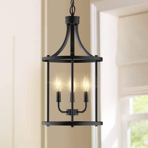 PARTPHONER Chandelier Pendant Light Fixture, 3 Light Farmhouse Black Chandelier Pendant Lighting，Open Frame Hanging Light Fixture for Dining Room Foyer Entrance Kitchen Island