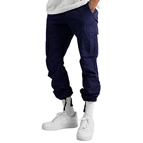 Cargo Pants for Men Casual Joggers Athletic Pants Loose Fit Hiking Trousers Outdoor Wearing Pants with Pockets Navy