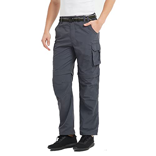 JOMLUN Men’s Hiking Pants Zip Off Cargo Pants Lightweight Quick Dry Convertible Outdoor Shorts Gray