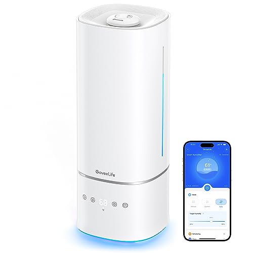 GoveeLife Smart 6L Humidifiers for Home Large Room, Top Fill Coll Mist Humidifier for Bedroom Last Up to 60H, Dual 360° Rotation Nozzles, Voice Control, WiFi Essential Oil Diffuser for Baby, Plants