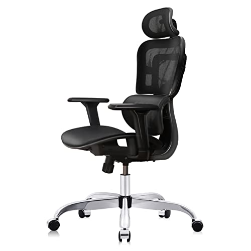 FelixKing Office Chair, Ergonomic Desk Chair with 3D Adjustable Headrest and Armrests Lumbar Support and Silver Wheels Reclining High Back Mesh Computer Chair (Silver Black)