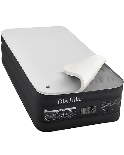 OlarHike Twin Air Mattress with Built in Pump,18” Extra Tall Luxury Air Mattress with Silk Foam Topper for Camping, Home & Guests, Durable Fast & Easy Inflation/Deflation Airbed Black