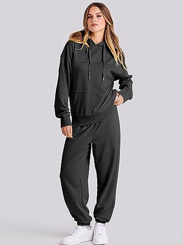 Caracilia Women's Hoodies Tracksuits Loose Long Sleeve Sweatshirts Jogger Pant Set 2 Piece Outfits Casual 2023 Travel Trendy Clothes C107A5heise-XL