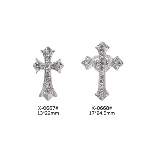 10pcs Retro Cross Nail Charm, Alloy Rhinestones Cross Charms Punk Gothic Nail Art Supplies for Acrylic Nail Decoration, Nail Accessories for Nail DIY Design