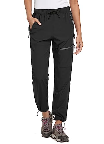 BALEAF Women's Petite Hiking Pants Lightweight Quick Dry Water Resistant Cargo Pants 27'' Inseam for All Seasons Black Size L