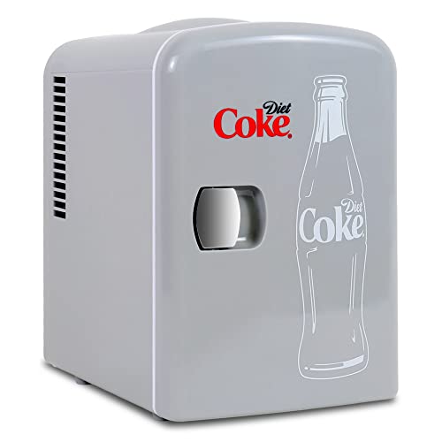 Coca-Cola Diet Coke 4L Cooler/Warmer w/ 12V DC and 110V AC Cords, 6 Can Portable Mini Fridge, Personal Travel Refrigerator for Snacks Lunch Drinks Cosmetics, Desk Home Office Dorm, Gray