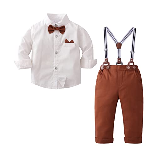 YALLET Baby Boy Clothes Suit Toddler Gentleman Outfits Formal Dress Shirt + Bowtie + Suspender Pants Wedding Party 1-5 Years