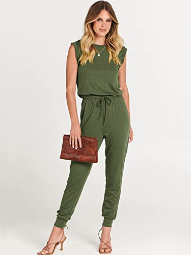 ANRABESS Women Summer Casual Sleeveless Tank Top Elastic Waist Loose Jumpsuit Rompers with Pockets A330junlv-S Army Green