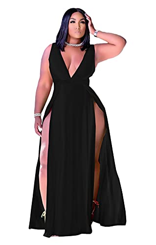 Women's Off Shoulder Casual Long Sleeve Split Maxi Party Dresses XXL Black