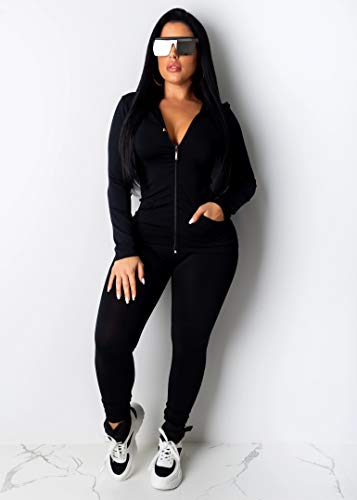 PRETTYGARDEN Women's Two Piece Tracksuit Set Long Sleeve Zipper Hoodie Jacket with Sweatpants Sweatsuit Jogger Workout Set (Black,Small)