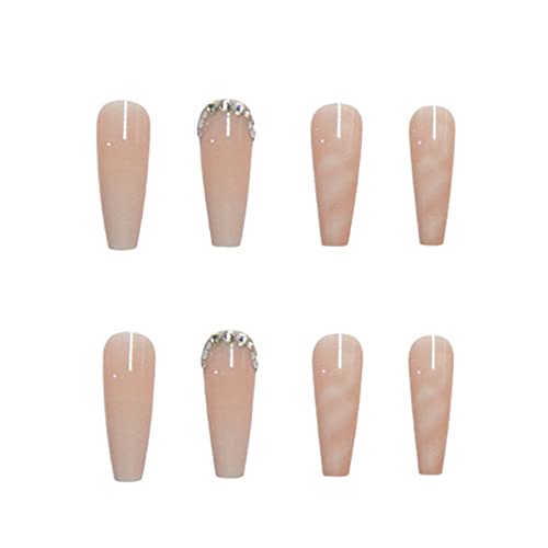 Kamize Press on Nails Long Coffin Fake Nails Ballerina Nails Acrylic Full Cover Bling Rhinestone False Nails for Women and Girls24PCS