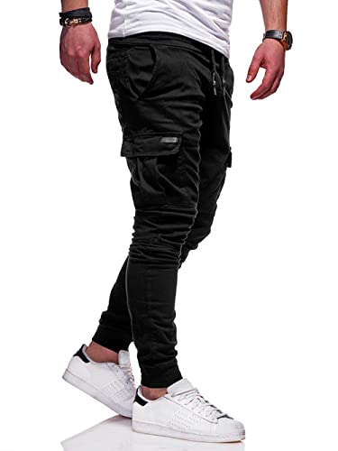 BUXKR Mens Cargo Pants Casual Hiking Pants Workout Joggers Sweatpants for Men,Black,L