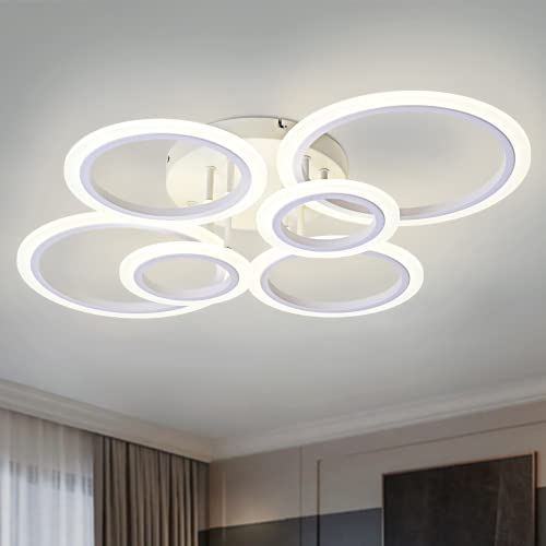 Vikaey Modern LED Flush Mount Ceiling Light, 6 Rings LED White Close to Ceiling Light, Lighting Fixture Ceiling Lamp for Kitchen, Living Room, Bedroom, Laundry Room, 4000K Not dimmable