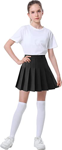 Women's High Waisted Pleated Skater Tennis School A-Line Skirt Uniform Skirts with Lining Shorts, Black, US S