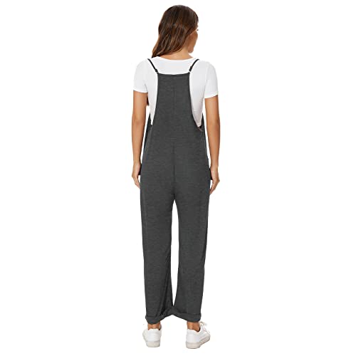 ZOOMOON Women's Loose Casual Sleeveless Adjustable Jumpsuits Stretchy Long Pants Wide Leg Rompers with Two Pockets-Gray XXL