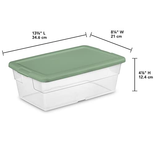 Sterilite Stackable 6 Quart Clear Home Storage Tote Box Container with Handles for Efficient Space Saving Household Organization, Crisp Green (5 Pack)
