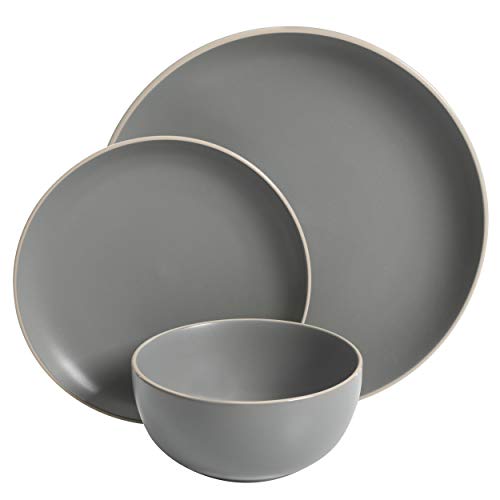 Gibson Home Rockaway 12-Piece Dinnerware Set Service for 4, Grey Matte -