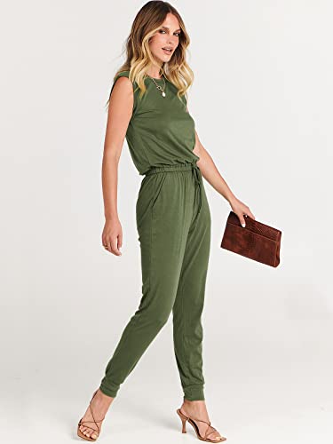 ANRABESS Women Summer Casual Sleeveless Tank Top Elastic Waist Loose Jumpsuit Rompers with Pockets A330junlv-S Army Green