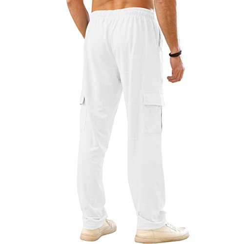 CTU Mens Workout Cargo Sweatpants Athletic Pants Open Bottom Joggers Casual Baggy Sweatpants with Pockets White