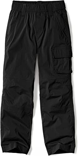 CQR Kids Youth Hiking Cargo Pants, Outdoor Camping Pants, UPF 50+ Quick Dry Regular Pants, Regular Driflex Black, Small