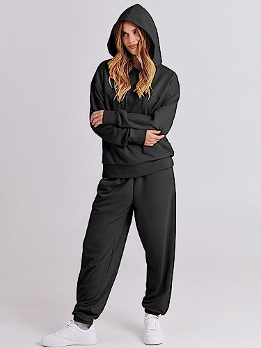 Caracilia Women's Hoodies Tracksuits Loose Long Sleeve Sweatshirts Jogger Pant Set 2 Piece Outfits Casual 2023 Travel Trendy Clothes C107A5heise-XL