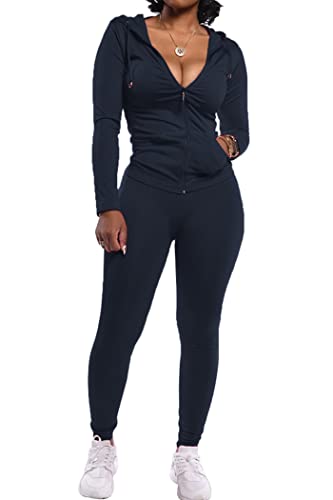 PRETTYGARDEN Women's Two Piece Tracksuit Set Long Sleeve Zipper Hoodie Jacket with Sweatpants Sweatsuit Jogger Workout Set (Black,Small)