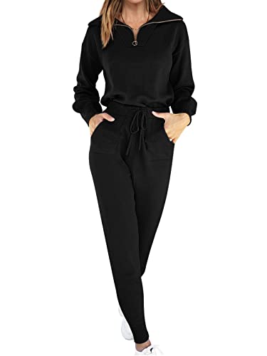 ANRABESS Women's Two Piece Outfits Sweater Sets Knit Pullover Tops and Casual Pants Tracksuit Matching Sets Loungewear 2023 Fall Fashion Clothes Sweat Suit Ci779-hei-L