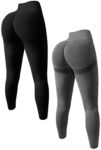 OQQ Women's 2 Piece Butt Lifting Yoga Legging Workout High Waist Tummy Control Ruched Booty Pant, Black Grey, Small