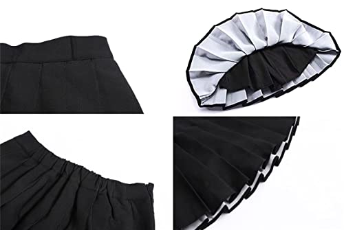 Women's High Waisted Pleated Skater Tennis School A-Line Skirt Uniform Skirts with Lining Shorts, Black, US S