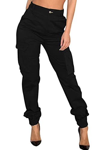 Black Cargo Pants Womens Joggers Pants with Pockets Slim Outdoor Hiking Lounge Sweatpants Athletic Works Pants