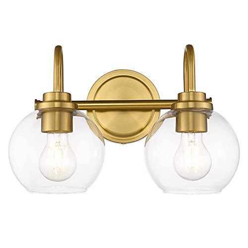 OUVR Gold Bathroom Light Fixtures 2 Light Vanity Lights Over Mirror with Clear Glass Lamps Shades Bathroom Lighting for Mirror Kitchen Bedroom Hallway Living Room (Without Bulbs)