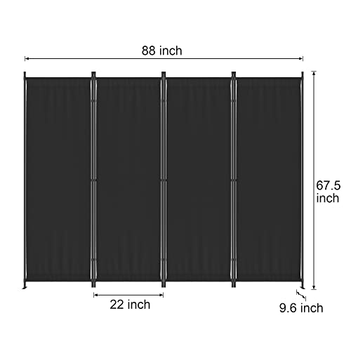 Morngardo Room Divider Folding Privacy Screens 4 Panel Partitions 88" Dividers Portable Separating for Home Office Bedroom Dorm Decor (Black)