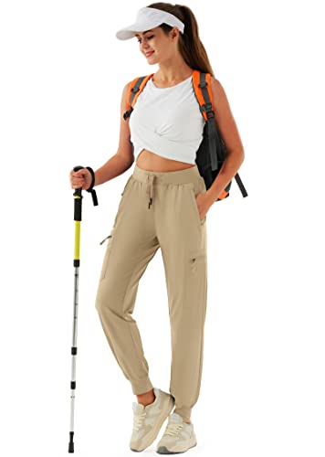 Women's Cargo Joggers Lightweight Quick Dry Hiking Pants for Women Outdoor Casual Athletic Workout Lounge with Zipper Pockets Khaki M