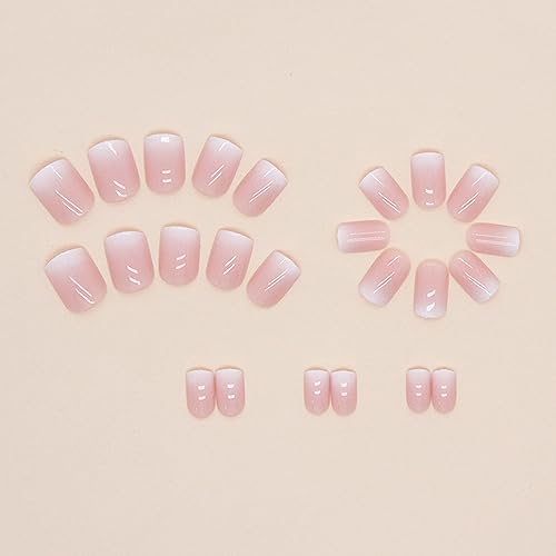 24Pcs Short Press on Nails Square Cute Fake Nails Ombre False Nails Full Cover Nails Press ons Short Nail Tips Art Kit Glossy Acrylic Nude Pink Stick on Nails Glue on Nails Manicure Decorations Set