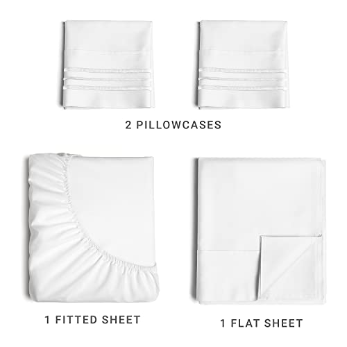 Queen Size Sheet Set - Breathable & Cooling - Hotel Luxury Bed Sheets - Extra Soft - Deep Pockets - Easy Fit - 4 Piece Set - Wrinkle Free - Comfy – White – 4 PC