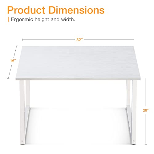 Coleshome 32 Inch Computer Desk, Modern Simple Style Desk for Home Office, Study Student Writing Desk, White