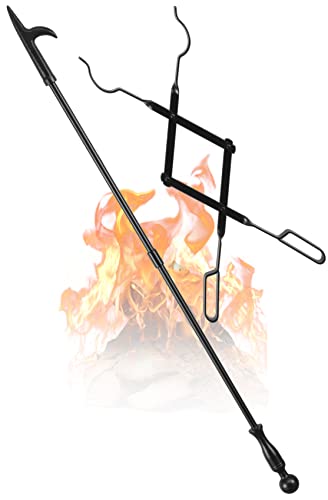 FEED GARDEN 32 Inch Fireplace Poker and 26 Inch Fireplace Tongs Set for Fire Pit Fireplace Tools Accessories Log Grabber Set for Camping Wood Stove Patio Campfire Picnic Indoor and Outdoor